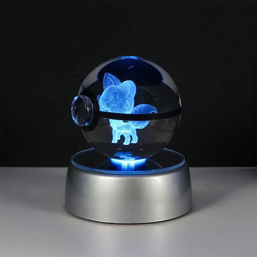 Pokemon 3D Crystal Ball Pikachu Gengar Eevee Mewtwo Anime Pokeball with Led Night Light Base - CLOUDANIMESTUDIO