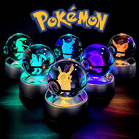 Pokemon 3D Crystal Pokeball with LED Light Base, Kids Anime Toy Gifts 2 in - CloudAnimeStudio