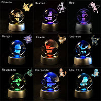 Pokemon 3D Crystal Pokeball with LED Light Base, Kids Anime Toy Gifts 2 in - CloudAnimeStudio