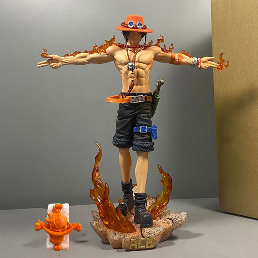 Portgas D. Ace Figure, Iconic Anime Cross Pose One Piece Action Figurines PVC Statues Collectible 28 cm - CloudAnimeStudio