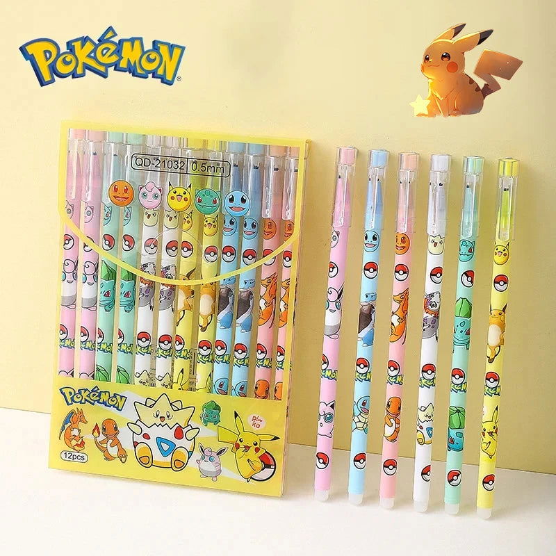 Radom 1 PCS, 6 PCS, or 12 PCS Pokemon Gel Pen Set, Anime Pikachu Erasable Writing Signature Pen, School Student Learning Supplies Stationery for Children - CloudAnimeStudio