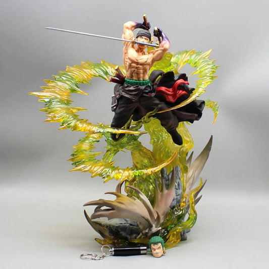 Roronoa Zoro Santoryu Style Armament Haki LED Anime Figurine, One Piece Figurines PVC Statue Collectible 30cm - CloudAnimeStudio