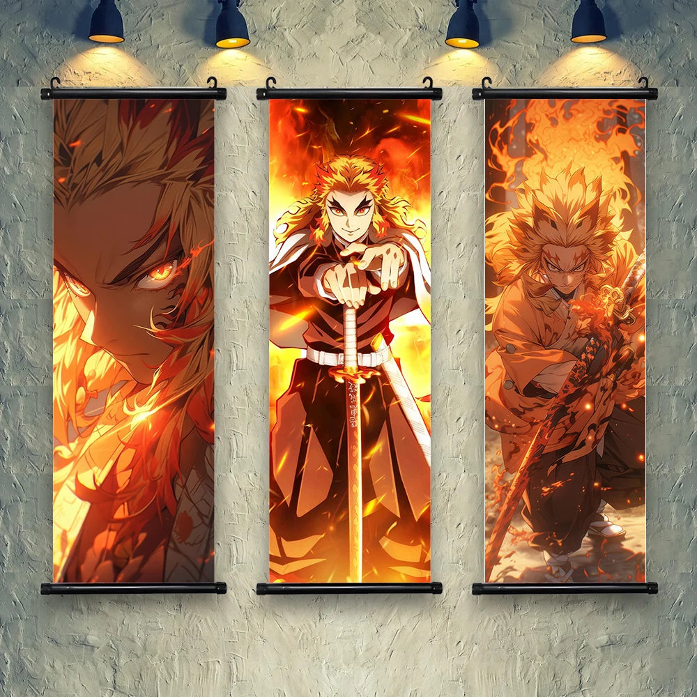 Demon Slayer Scroll Wall Art, Hashira Nezuko Agatsuma Zenitsu Inosuke Scroll Canvas Wall Hanging Painting Home Decor Anime Poster for Bedrooms