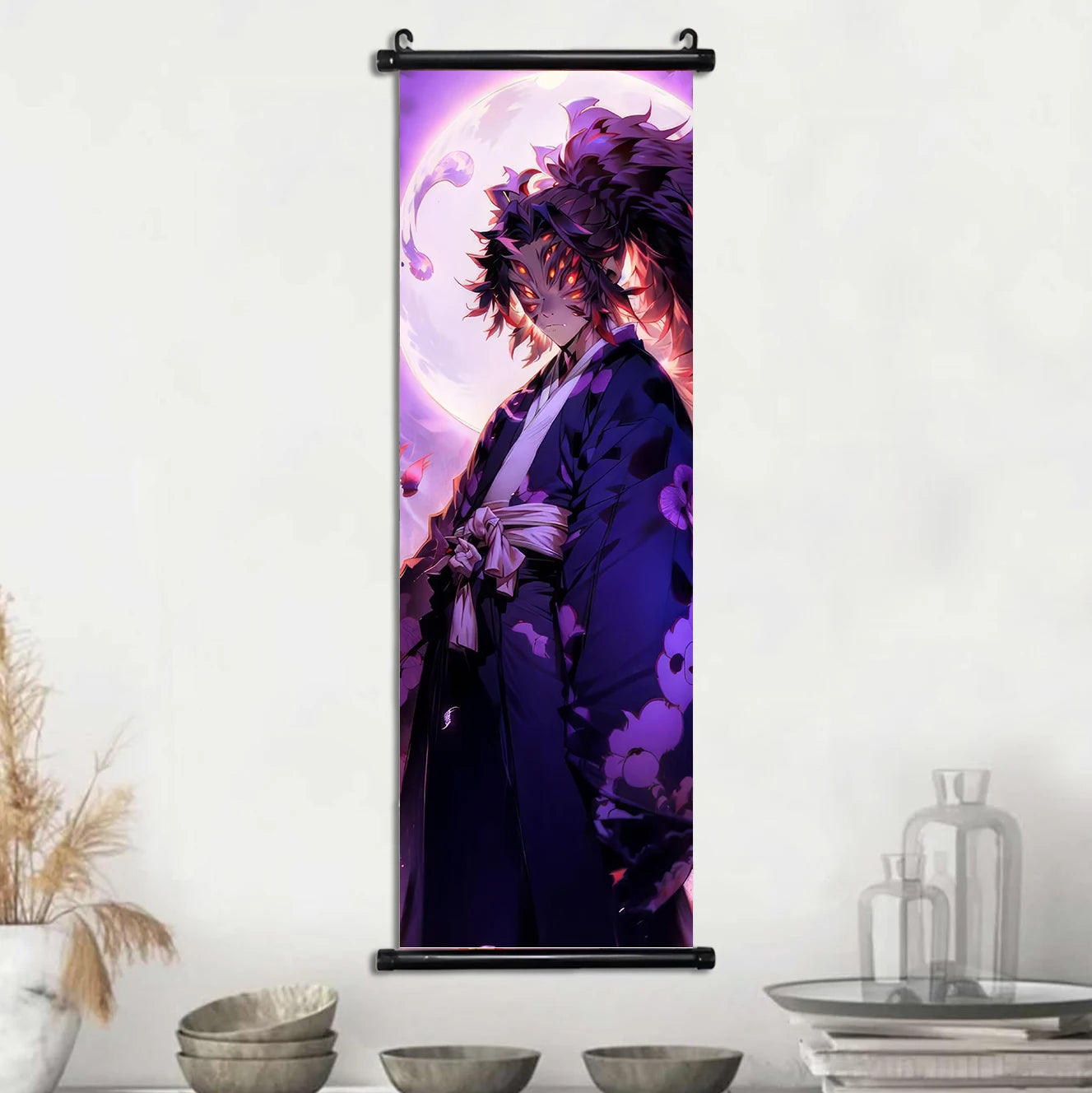 Demon Slayer Scroll Wall Art, Hashira Nezuko Agatsuma Zenitsu Inosuke Scroll Canvas Wall Hanging Painting Home Decor Anime Poster for Bedrooms