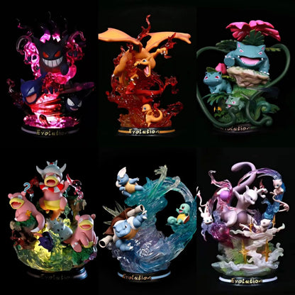 Pokemon Evolution LED Anime Figures, PVC Statue Model Toy Collections 20-35cm