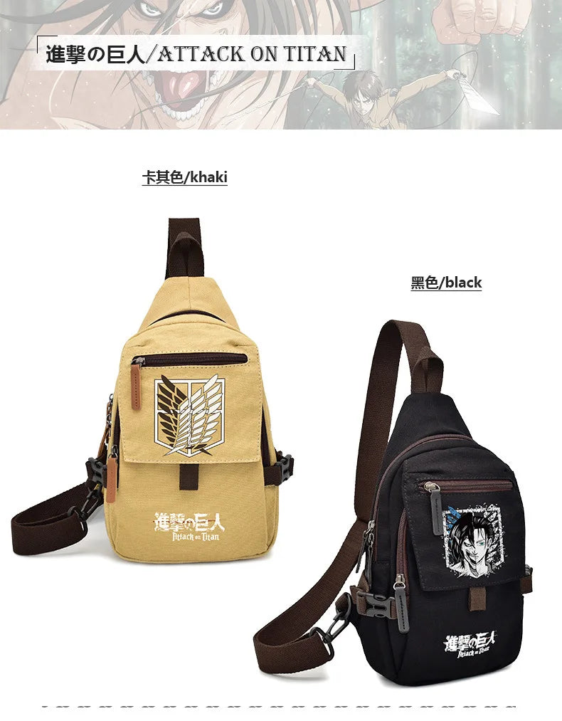 Popular Anime Style Shoulder Canvas Backpack, Luffy Naruto Dragon Ball For Students Crossbody Bag Chest Bag One Piece, Dragon Ball, Naruto, Attack on Titan 35X20CM