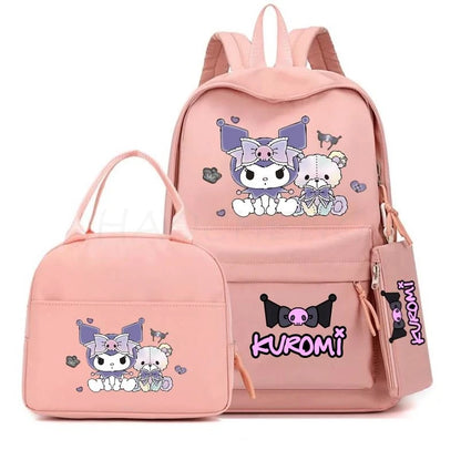 Cute Kuromi Melody Backpack For Students With Casual Lunch Bag Pencil Case, School Bag Laptop For Teenagers Rucksack Knapsack