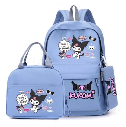 Cute Kuromi Melody Backpack For Students With Casual Lunch Bag Pencil Case, School Bag Laptop For Teenagers Rucksack Knapsack