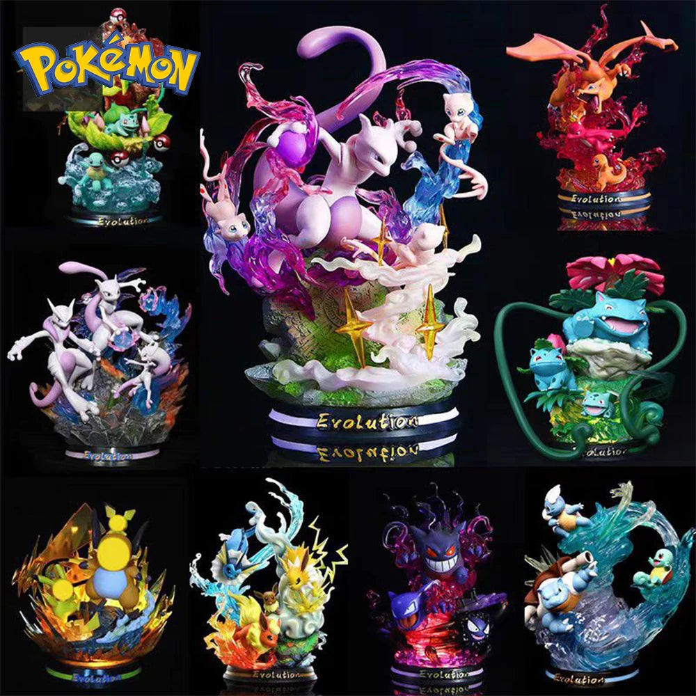 Pokemon Evolution LED Anime Figures, PVC Statue Model Toy Collections 20-35cm