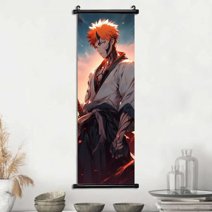 Bleach Anime Scroll Wall Art Poster, Decorative Print Ichigo Kurosaki, Hitsugaya Toshiro, and Grimmjow Jaegerjaquez Canvas Home Decor