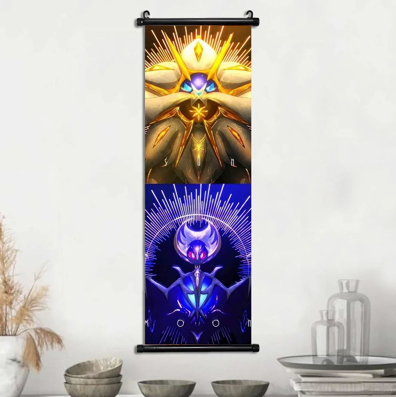 Pokemon Scroll Wall Art, Anime Posters Pikachu Eevee Modern Room Decoration Charizard Canvas Hanging Scrolls Wall Prints