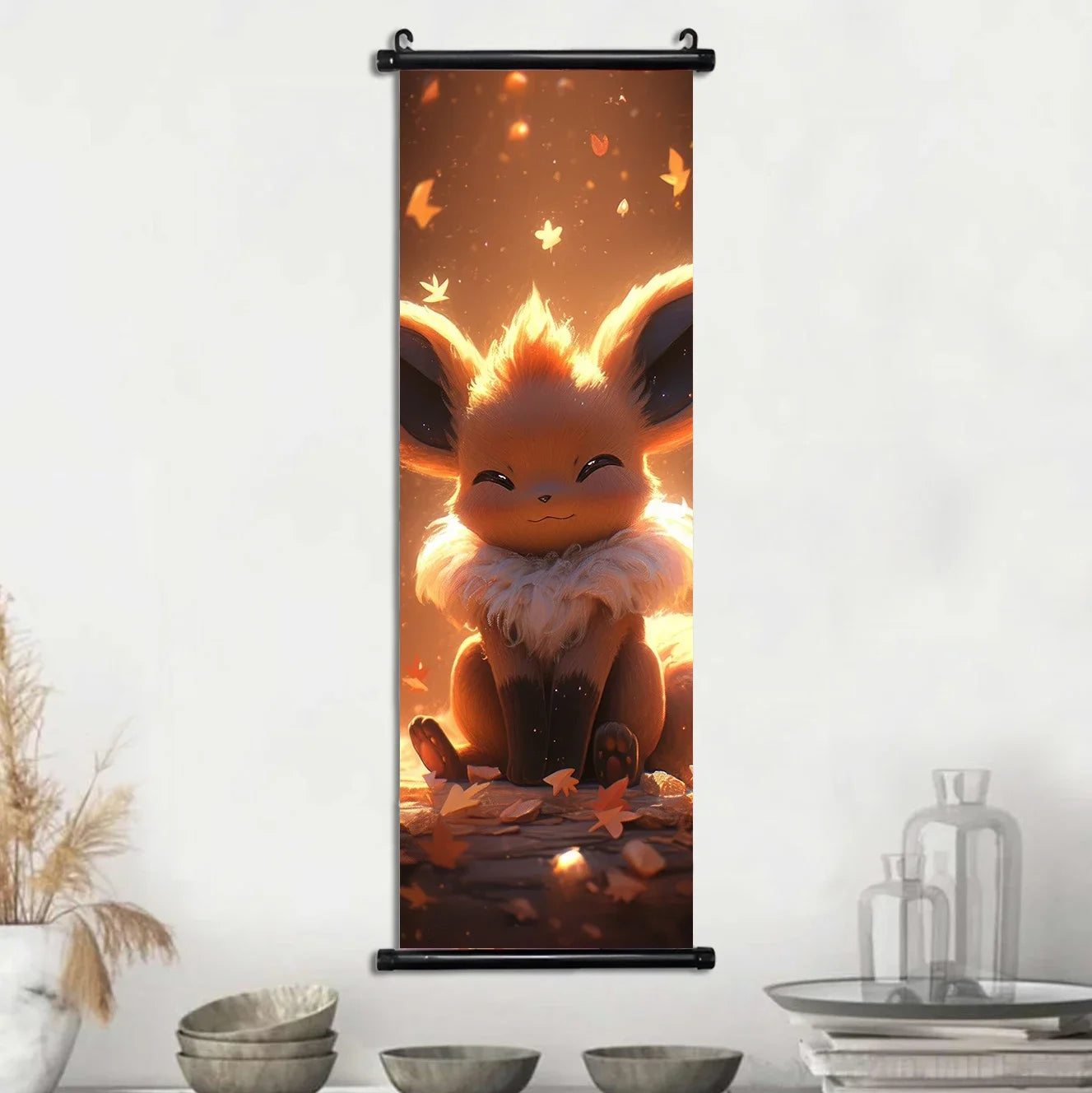 Pokemon Scroll Wall Art, Anime Posters Pikachu Eevee Modern Room Decoration Charizard Canvas Hanging Scrolls Wall Prints