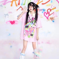 KOSAHIKI Pink Harajuku Graphic T-shirt