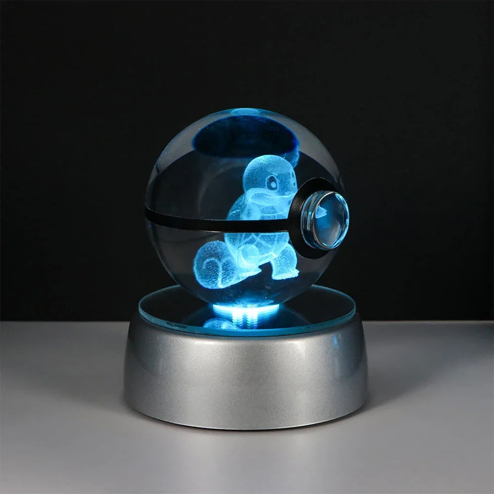 Pokemon 3D Crystal Ball Pikachu Gengar Eevee Mewtwo Anime Pokeball with Led Night Light Base
