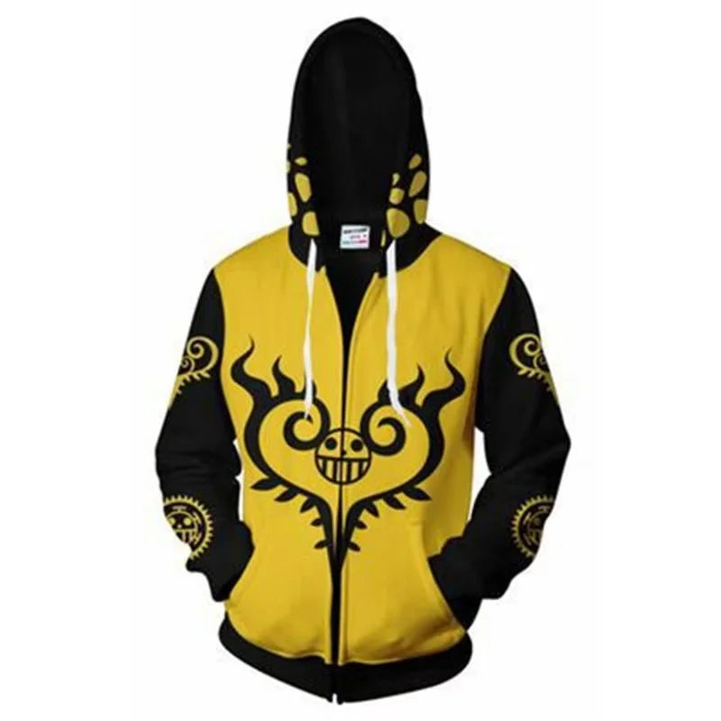 Trafalgar Law Anime Hoodies Two Options, One Piece 3D Hoodie Cosplay Costume Zipper Pullover Tops