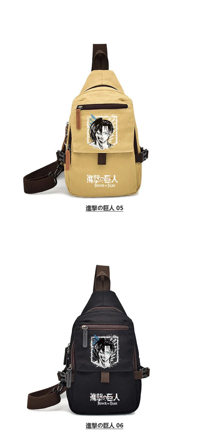 Popular Anime Style Shoulder Canvas Backpack, Luffy Naruto Dragon Ball For Students Crossbody Bag Chest Bag One Piece, Dragon Ball, Naruto, Attack on Titan 35X20CM