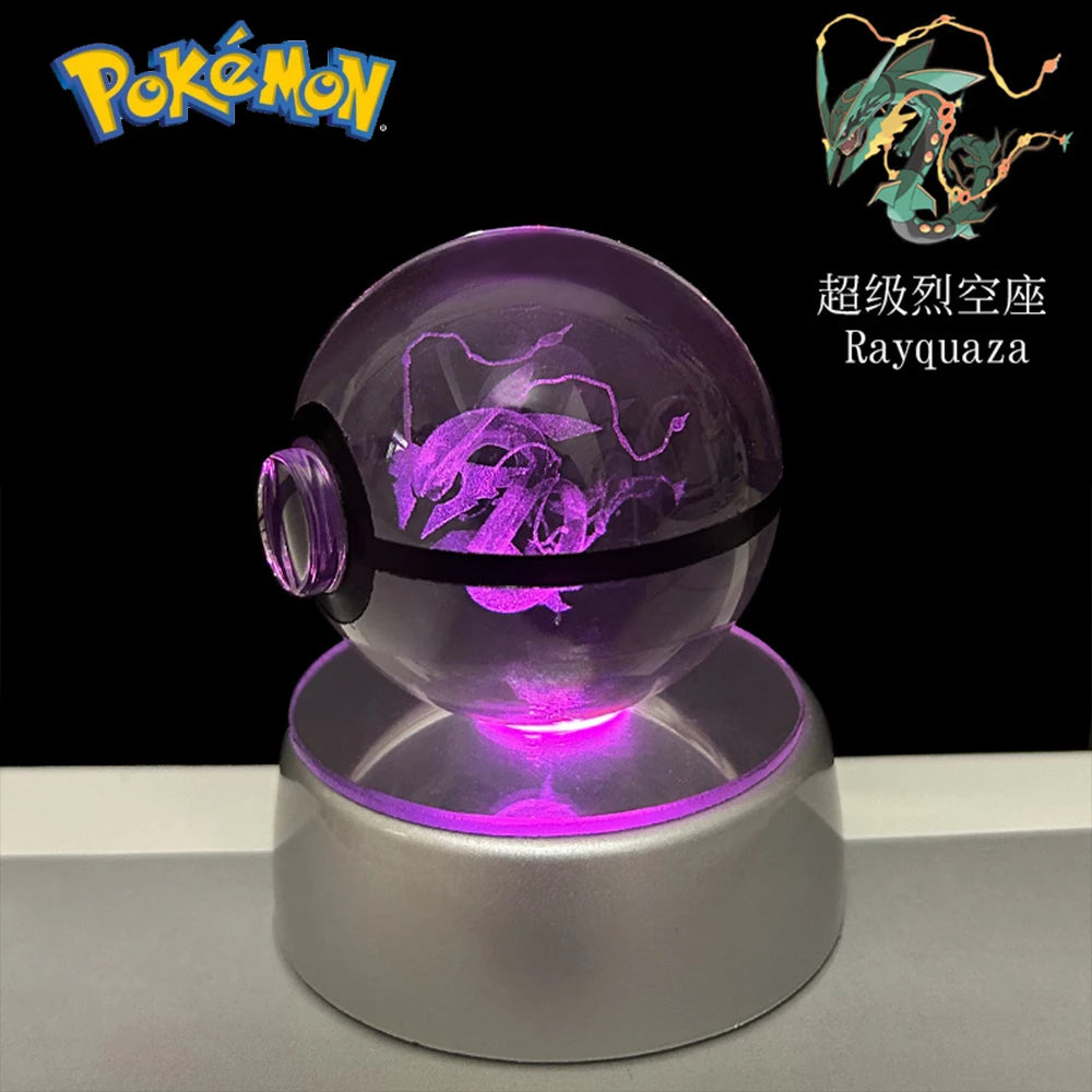 Pokemon 3D Crystal Ball Pikachu Gengar Eevee Mewtwo Anime Pokeball with Led Night Light Base