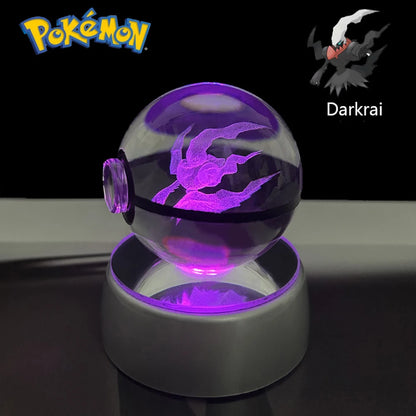 Pokemon 3D Crystal Ball Pikachu Gengar Eevee Mewtwo Anime Pokeball with Led Night Light Base