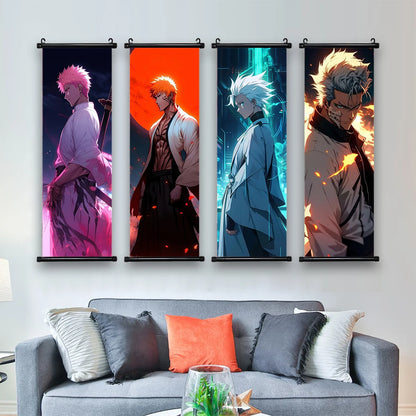 Bleach Anime Scroll Wall Art Poster, Decorative Print Ichigo Kurosaki, Hitsugaya Toshiro, and Grimmjow Jaegerjaquez Canvas Home Decor