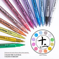 12 Colors Metallic Markers Pens Silver Gold Paint Pens for Black Paper, Glass, Rock Painting