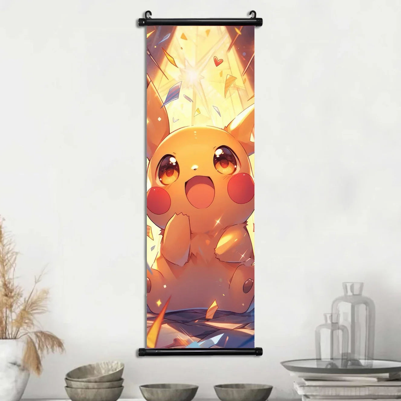 Pokemon Scroll Wall Art, Anime Posters Pikachu Eevee Modern Room Decoration Charizard Canvas Hanging Scrolls Wall Prints