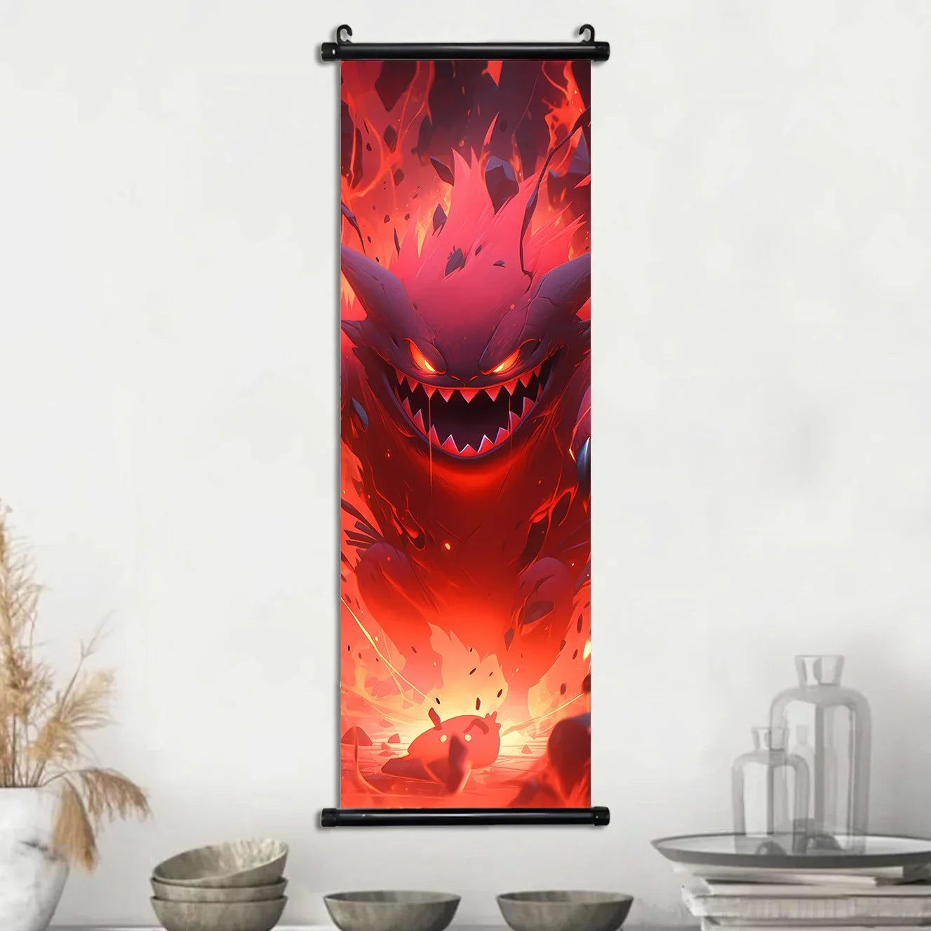 Pokemon Scroll Wall Art, Anime Posters Pikachu Eevee Modern Room Decoration Charizard Canvas Hanging Scrolls Wall Prints