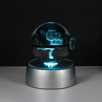 Pokemon 3D Crystal Ball Pikachu Gengar Eevee Mewtwo Anime Pokeball with Led Night Light Base