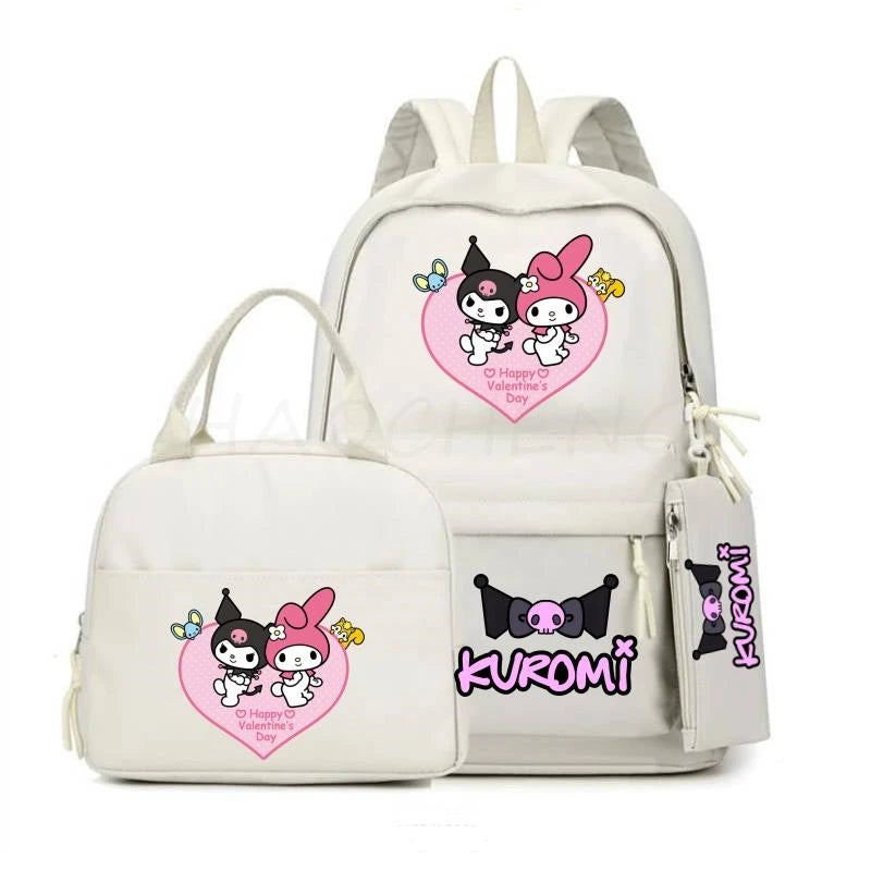 Cute Kuromi Melody Backpack For Students With Casual Lunch Bag Pencil Case, School Bag Laptop For Teenagers Rucksack Knapsack