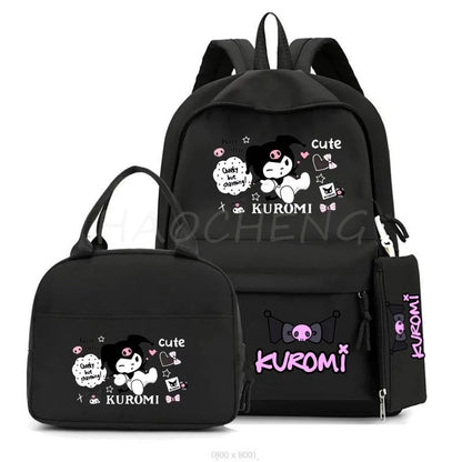 Cute Kuromi Melody Backpack For Students With Casual Lunch Bag Pencil Case, School Bag Laptop For Teenagers Rucksack Knapsack