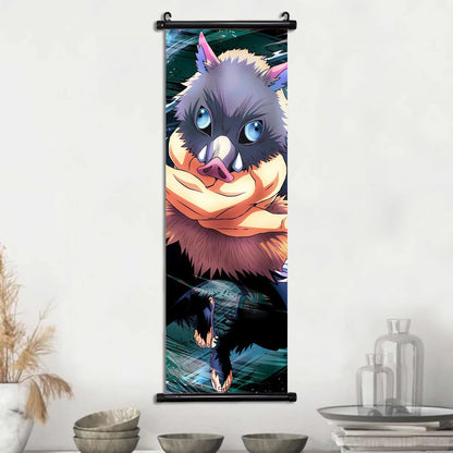 Demon Slayer Scroll Wall Art, Hashira Nezuko Agatsuma Zenitsu Inosuke Scroll Canvas Wall Hanging Painting Home Decor Anime Poster for Bedrooms