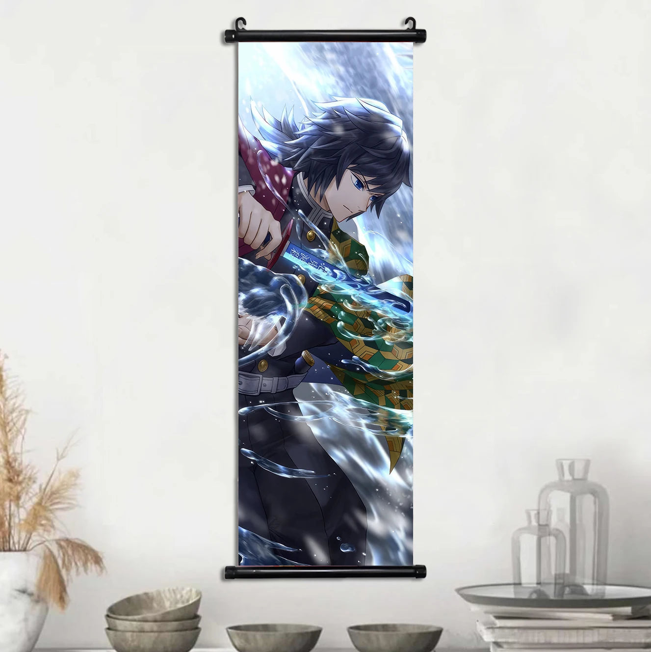 Demon Slayer Scroll Wall Art, Hashira Nezuko Agatsuma Zenitsu Inosuke Scroll Canvas Wall Hanging Painting Home Decor Anime Poster for Bedrooms