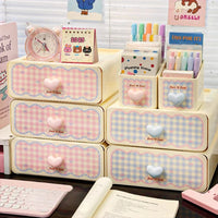 Pastel Gingham Desktop Stationery Organizer