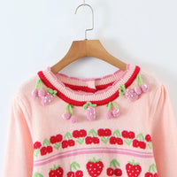 Pink Cherry & Strawberry Cropped Cardigan