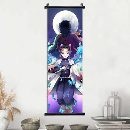 Demon Slayer Scroll Wall Art, Hashira Nezuko Agatsuma Zenitsu Inosuke Scroll Canvas Wall Hanging Painting Home Decor Anime Poster for Bedrooms