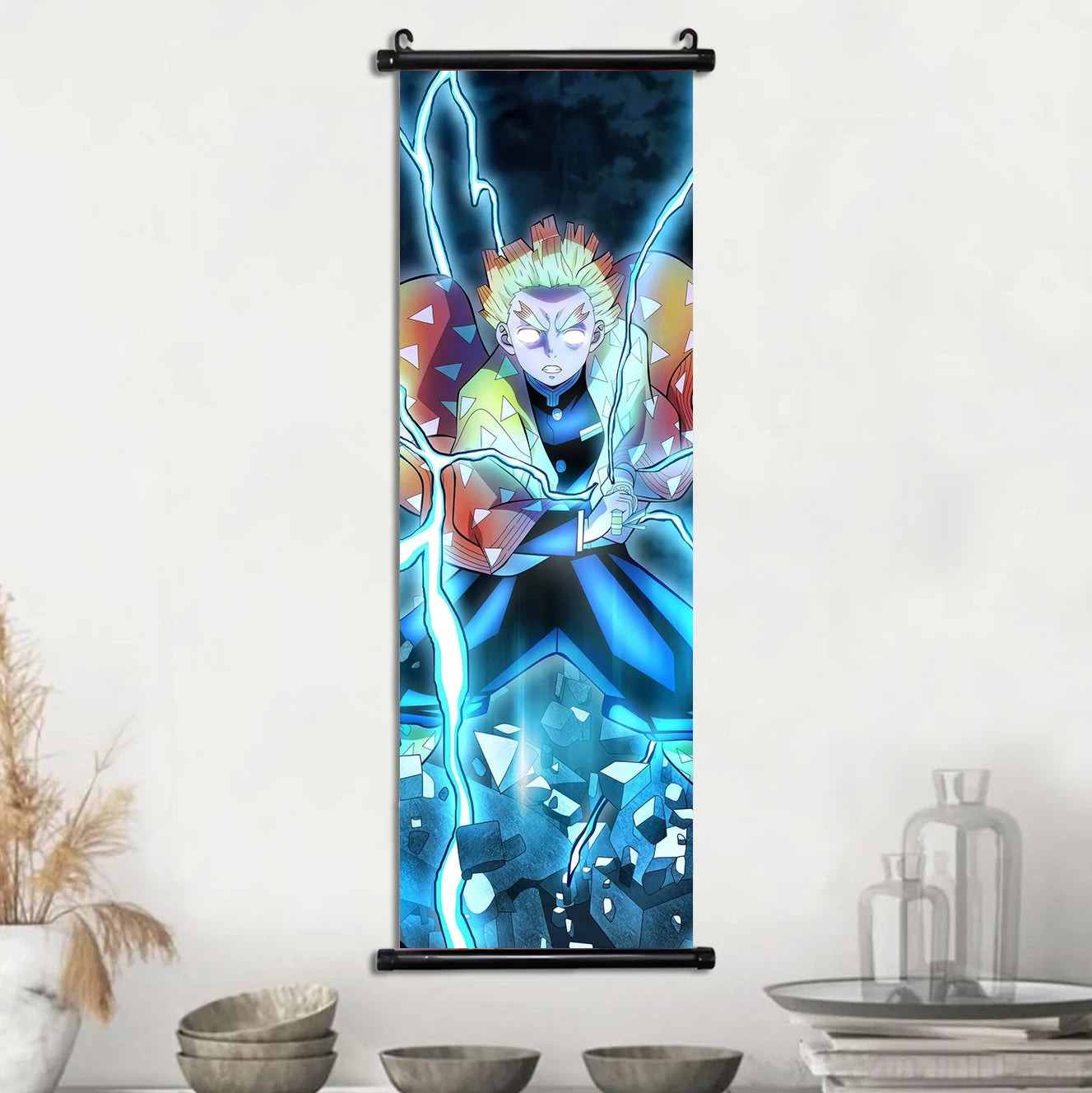 Demon Slayer Scroll Wall Art, Hashira Nezuko Agatsuma Zenitsu Inosuke Scroll Canvas Wall Hanging Painting Home Decor Anime Poster for Bedrooms