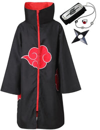 Akatsuki Uchiha Itachi Cloak for Kids & Adults Long Black Robe Cosplay Costume with Accessories
