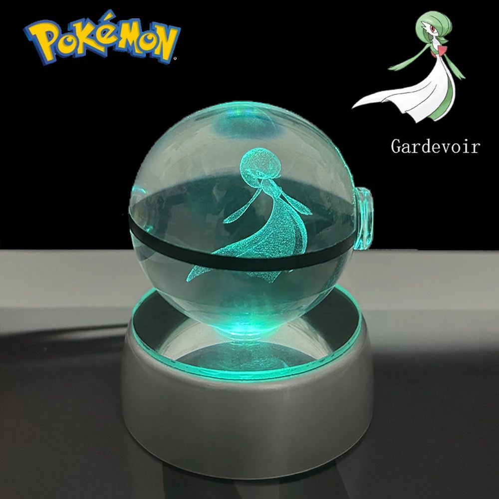 Pokemon 3D Crystal Ball Pikachu Gengar Eevee Mewtwo Anime Pokeball with Led Night Light Base
