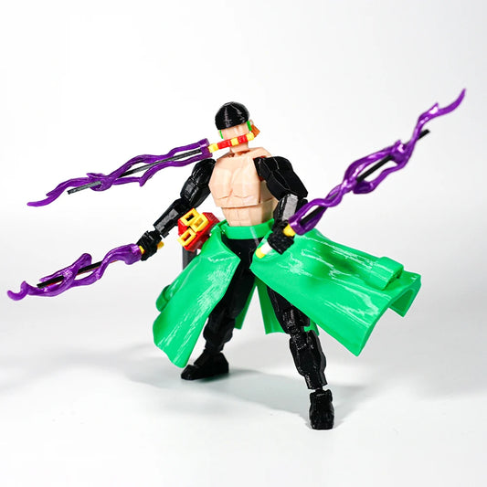 CloudAnimeStudio Roronoa Zoro 3D Printed Anime Figurine, One Piece Action Figures Multi-Jointed Toys