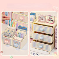Pastel Gingham Desktop Stationery Organizer