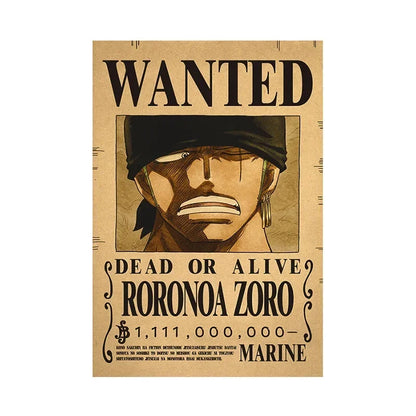 Anime One Piece Gear 5 Luffy Wanted Posters, Kids Bedroom Retro Poster Zoro Living Home Decoration Wall Art Paper Stickers