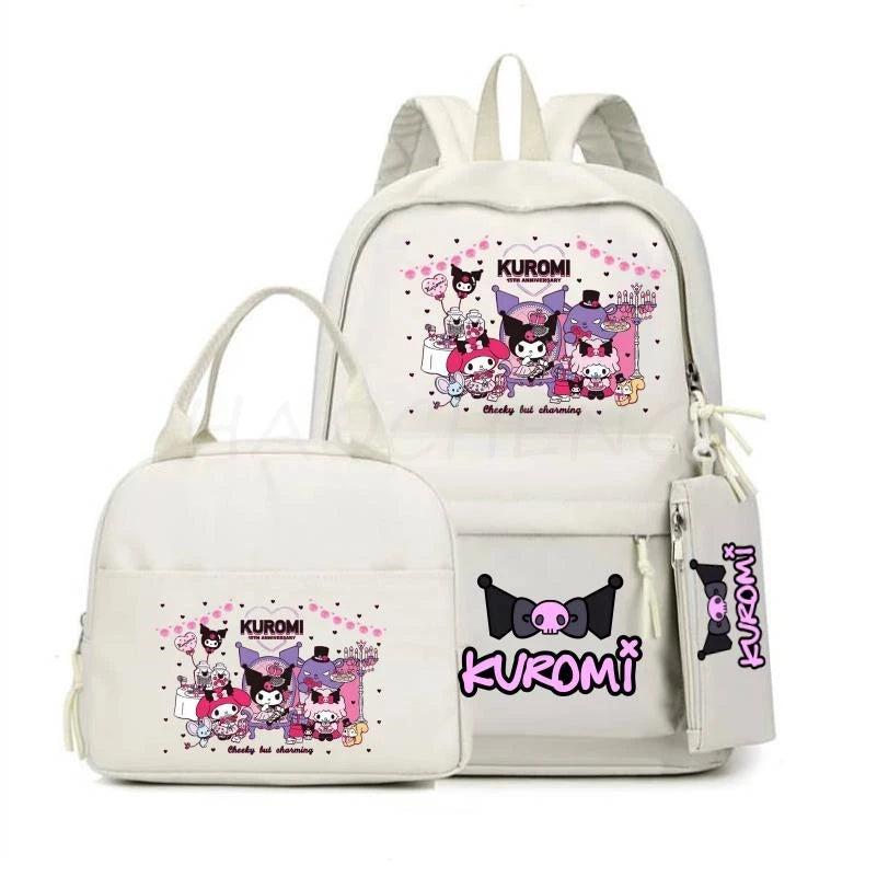 Cute Kuromi Melody Backpack For Students With Casual Lunch Bag Pencil Case, School Bag Laptop For Teenagers Rucksack Knapsack