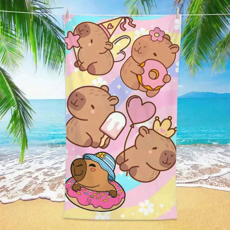 Kawaii Capybara Cuties Beach Towel CLOUDANIMESTUDIO