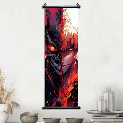 Bleach Anime Scroll Wall Art Poster, Decorative Print Ichigo Kurosaki, Hitsugaya Toshiro, and Grimmjow Jaegerjaquez Canvas Home Decor