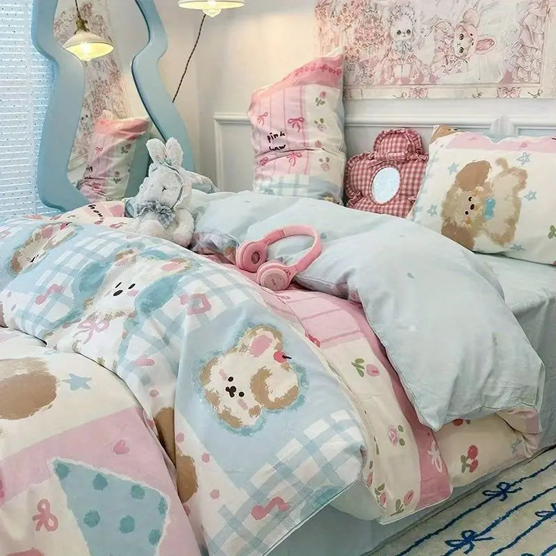 Kawaii Pastel Blue & Pink Bedding Set