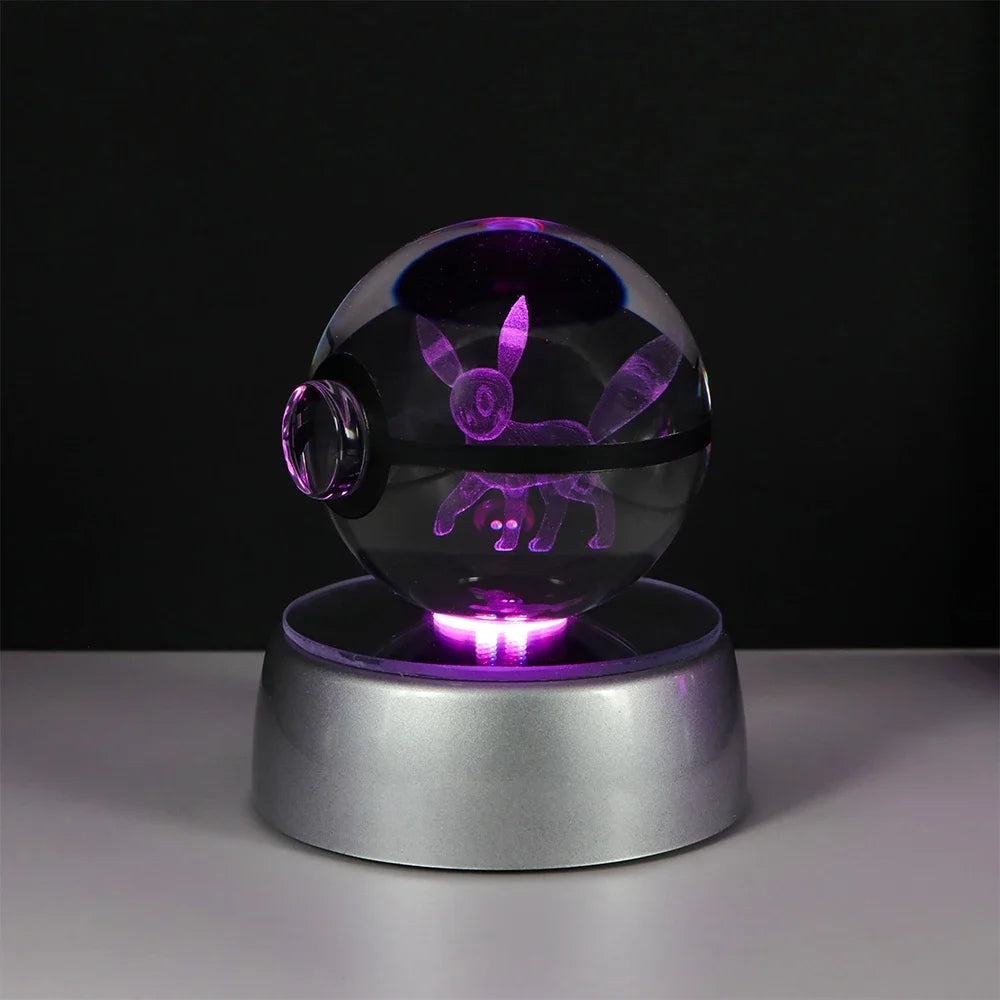 Pokemon 3D Crystal Ball Pikachu Gengar Eevee Mewtwo Anime Pokeball with Led Night Light Base