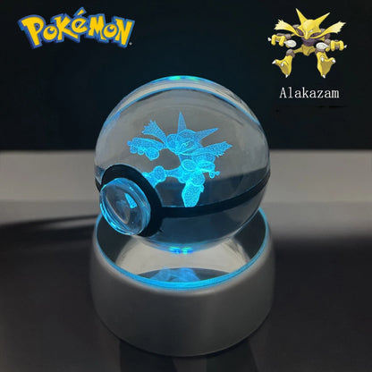 Pokemon 3D Crystal Ball Pikachu Gengar Eevee Mewtwo Anime Pokeball with Led Night Light Base