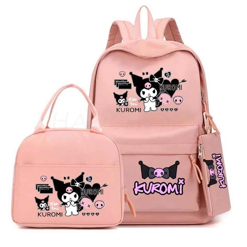 Cute Kuromi Melody Backpack For Students With Casual Lunch Bag Pencil Case, School Bag Laptop For Teenagers Rucksack Knapsack