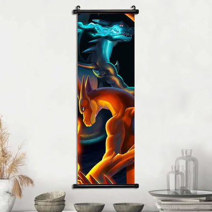 Pokemon Scroll Wall Art, Anime Posters Pikachu Eevee Modern Room Decoration Charizard Canvas Hanging Scrolls Wall Prints