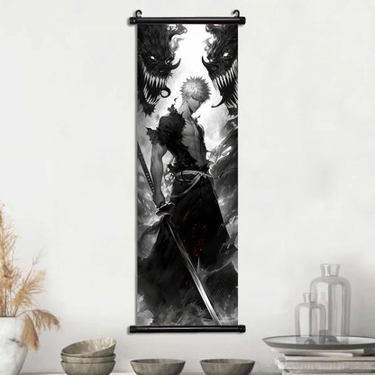 Bleach Anime Scroll Wall Art Poster, Decorative Print Ichigo Kurosaki, Hitsugaya Toshiro, and Grimmjow Jaegerjaquez Canvas Home Decor