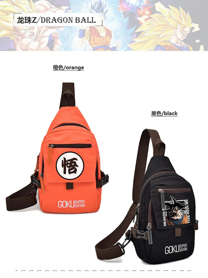 Popular Anime Style Shoulder Canvas Backpack, Luffy Naruto Dragon Ball For Students Crossbody Bag Chest Bag One Piece, Dragon Ball, Naruto, Attack on Titan 35X20CM